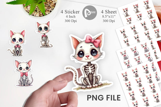 Sassy Skeleton Cat Sticker Sublimation artnoy 
