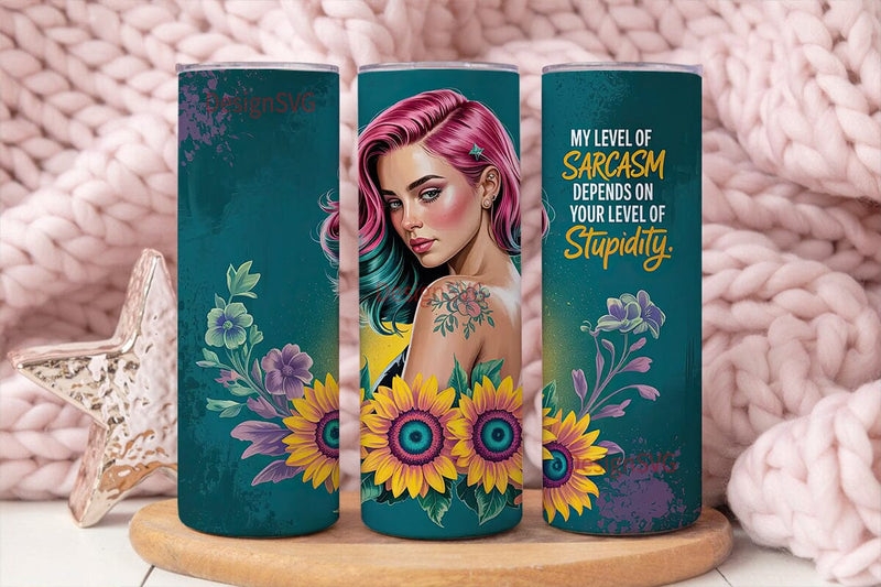 Sassy Sunflower Girl 20oz Tumbler Wrap Sublimation DesignSVG 