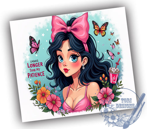 Sassy Tumbler, Lashes Longer Than My Patience, Coquette Style, Funny Quotes, 20oz Sublimation, Digital Tumbler Wrap, Attitude Gifts Sublimation ToriDesigns 