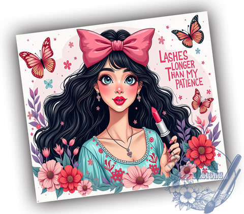 Sassy Tumbler, Lashes Longer Than My Patience, Coquette Style, Funny Quotes, 20oz Sublimation, Digital Tumbler Wrap, Attitude Gifts Sublimation ToriDesigns 