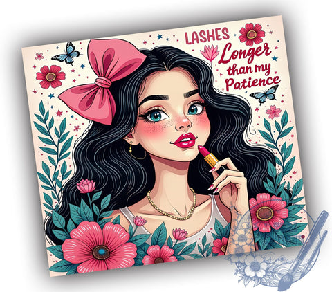 Sassy Tumbler, Lashes Longer Than My Patience, Coquette Style, Funny Quotes, 20oz Sublimation, Digital Tumbler Wrap, Attitude Gifts Sublimation ToriDesigns 