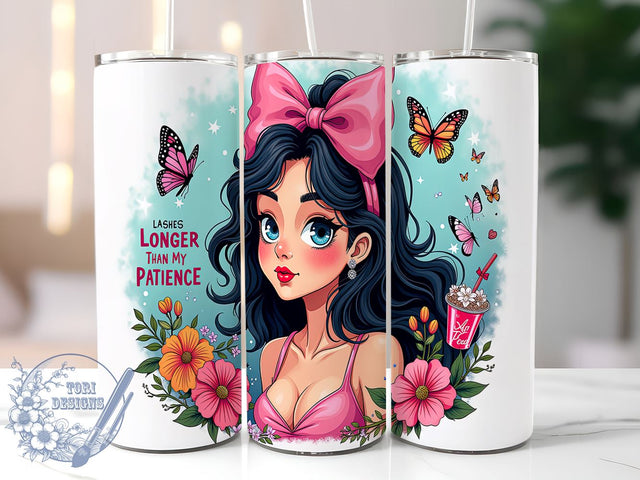 Sassy Tumbler, Lashes Longer Than My Patience, Coquette Style, Funny Quotes, 20oz Sublimation, Digital Tumbler Wrap, Attitude Gifts Sublimation ToriDesigns 