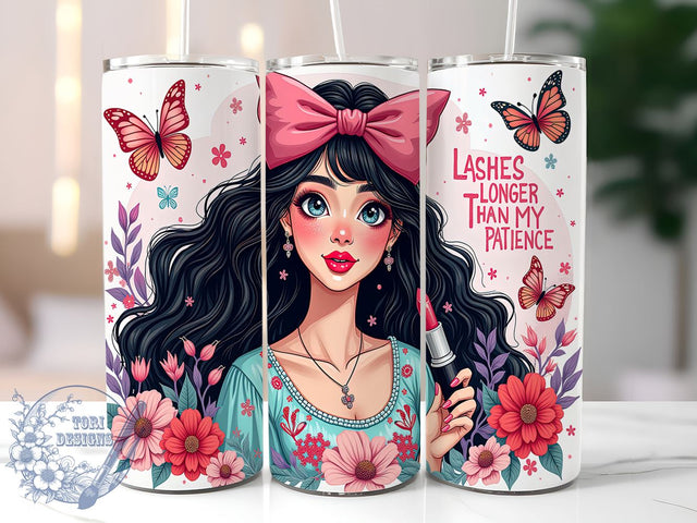 Sassy Tumbler, Lashes Longer Than My Patience, Coquette Style, Funny Quotes, 20oz Sublimation, Digital Tumbler Wrap, Attitude Gifts Sublimation ToriDesigns 