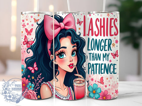 Sassy Tumbler, Lashes Longer Than My Patience, Coquette Style, Funny Quotes, 20oz Sublimation, Digital Tumbler Wrap, Attitude Gifts Sublimation ToriDesigns 