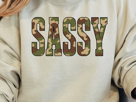 Sassy Varsity Camo Sublimation Design, Trendy College Style Graphic, Camouflage Shirt SVG DesignDestine 