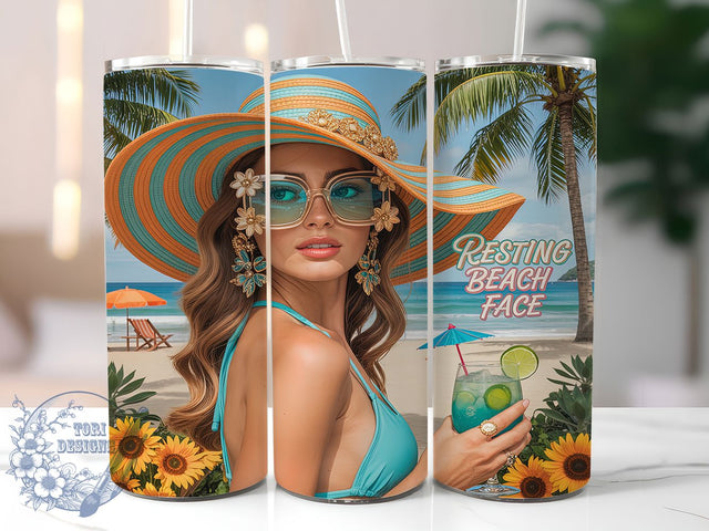 Sassy Waves Resting Beach Face Tumbler, Funny Beach Tumbler, Summer Tumbler Wrap, Sassy Tumbler Design, 20oz Skinny Tumbler, Beach Vibes Sublimation, Women Tumbler PNG Sublimation ToriDesigns 