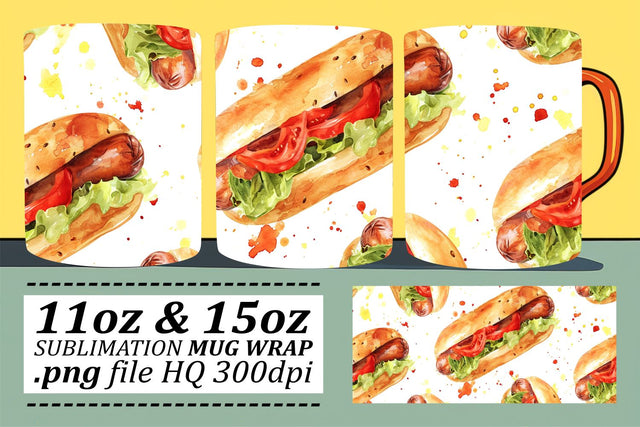 Satisfying Watercolor Food Pattern Mug Wrap Sublimation Sublimation afrosvg 