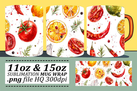 Satisfying Watercolor Food Pattern Mug Wrap Sublimation Sublimation afrosvg 