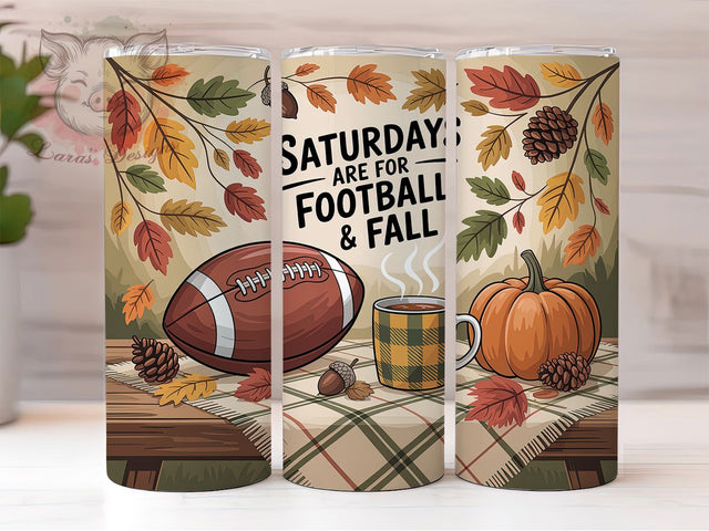 Saturday Fall Football Tumbler, Fall Season Wrap, 20oz Sublimation, Game Day Cup, Autumn Football Mug, Football Season Tumbler, Sports Fan Drinkware Sublimation Lara' s Designs 