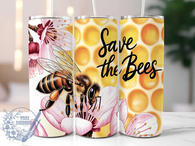 Save the Bees Honeycomb Tumbler, Honey Bee Wrap Design, Bee Lover Sublimation, 20oz Skinny Tumbler PNG, Bee Themed Tumbler, Honeycomb Tumbler Wrap, Environmental Tumbler Design Sublimation ToriDesigns 