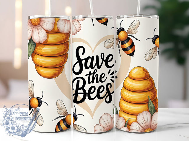 Save the Bees Honeycomb Tumbler, Honey Bee Wrap Design, Bee Lover Sublimation, 20oz Skinny Tumbler PNG, Bee Themed Tumbler, Honeycomb Tumbler Wrap, Environmental Tumbler Design Sublimation ToriDesigns 