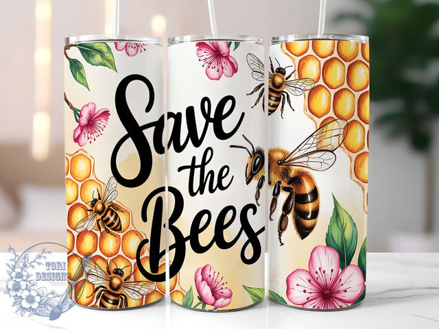 Save the Bees Honeycomb Tumbler, Honey Bee Wrap Design, Bee Lover Sublimation, 20oz Skinny Tumbler PNG, Bee Themed Tumbler, Honeycomb Tumbler Wrap, Environmental Tumbler Design Sublimation ToriDesigns 