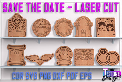 Save the Date Laser Cut Bundle | Wedding Laser Cut | Wooden Design | CNC File SVG The T Store Design 