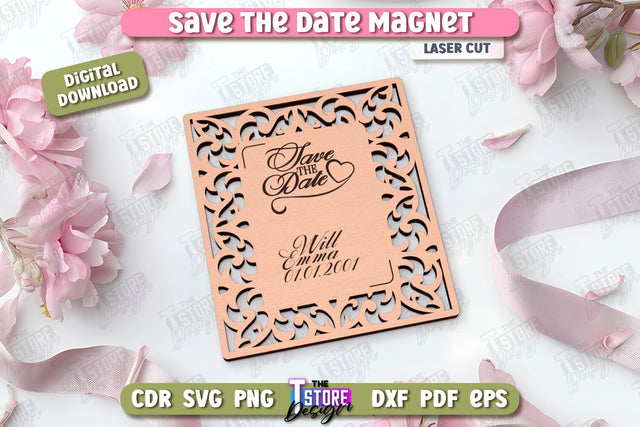 Save the Date Magnet Laser Cut | Wedding Day | Wedding Invitation | Wedding Magnet Template | CNC File SVG The T Store Design 