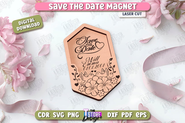 Save the Date Magnet Laser Cut | Wedding Day | Wedding Invitation | Wedding Magnet Template | CNC File SVG The T Store Design 
