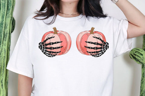 Save The Pumpkins Svg, Breast Cancer Awareness Svg, Pink Pumpkins with Skeleton Hands Svg, Skeleton Hands Breast Cancer Svg SVG DesignDestine 