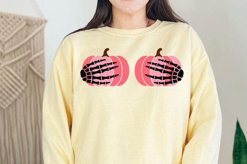 Save The Pumpkins Svg, Breast Cancer Awareness Svg, Pink Pumpkins with Skeleton Hands Svg, Skeleton Hands Breast Cancer Svg SVG DesignDestine 