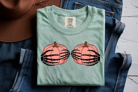 Save The Pumpkins Svg, Breast Cancer Awareness Svg, Pink Pumpkins with Skeleton Hands Svg, Skeleton Hands Breast Cancer Svg SVG DesignDestine 