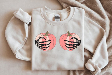 Save The Pumpkins Svg, Breast Cancer Awareness Svg, Pink Pumpkins with Skeleton Hands Svg, Skeleton Hands Breast Cancer Svg SVG DesignDestine 