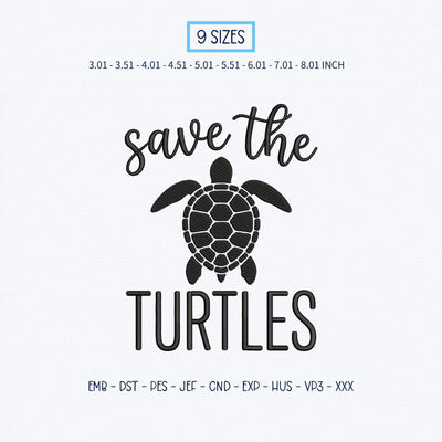 Save the Turtles Embroidery Design – Sea Turtle Ocean Conservation Wildlife Machine Embroidery File Embroidery/Applique DESIGNS PatternFeed8 