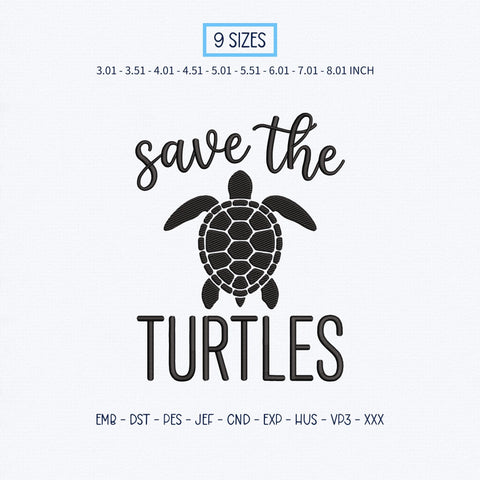 Save the Turtles Embroidery Design – Sea Turtle Ocean Conservation Wildlife Machine Embroidery File Embroidery/Applique DESIGNS PatternFeed8 