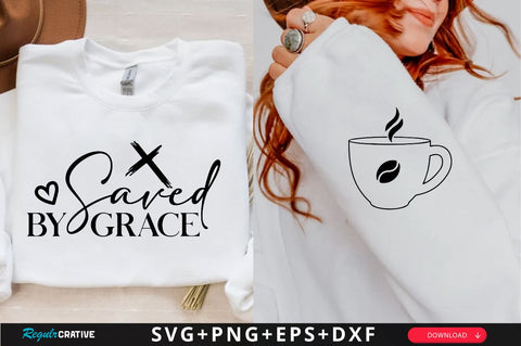 Saved by Grace Sleeve SVG Design, Christian Sleeve SVG, Faith SVG Design, Jesus Sleeve SVG SVG Regulrcrative 
