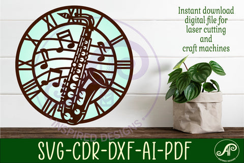 Saxophone Music clock wall clock laser cut files SVG APInspireddesigns 