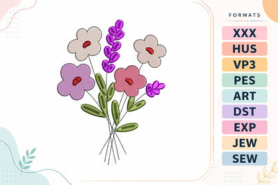 Scalloped Floral Bouquet with Lavender Sprigs Embroidery Design Embroidery/Applique DESIGNS sg embroidery 