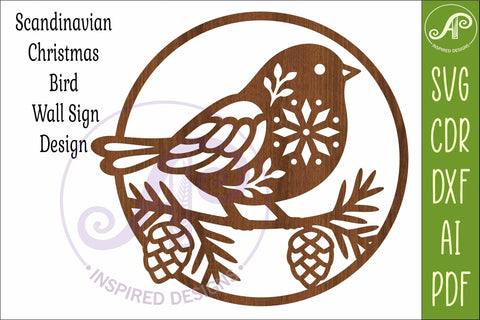 Scandinavian Christmas Bird SVG, Folk Art Winter Sign Laser SVG APInspireddesigns 