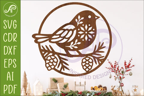 Scandinavian Christmas Bird SVG, Folk Art Winter Sign Laser SVG APInspireddesigns 