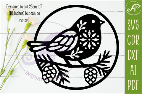Scandinavian Christmas Bird SVG, Folk Art Winter Sign Laser SVG APInspireddesigns 