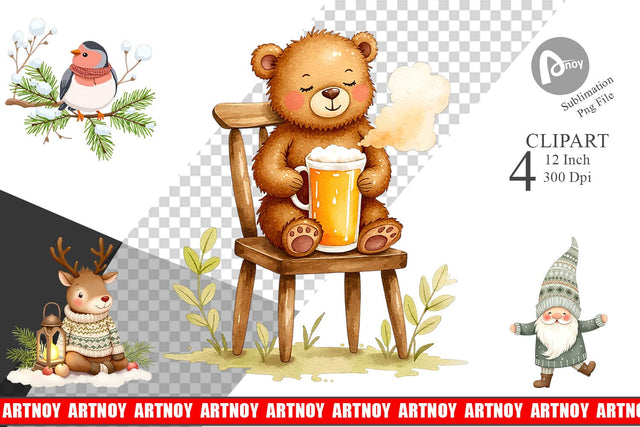 Scandinavian Christmas Clipart Sublimation artnoy 