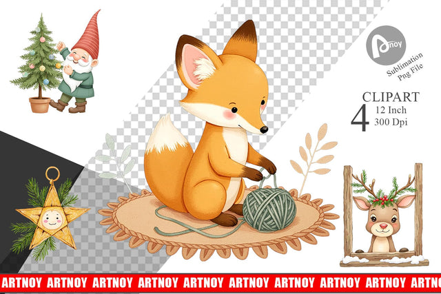 Scandinavian Christmas Clipart Sublimation artnoy 