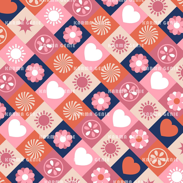 Scandinavian Cute Retro Scandi Style Pink Motif Pattern Digital Paper Digital Pattern Karma Genie Graphics 