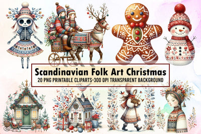 Scandinavian Folk Art Christmas Clipart Sublimation designartist 