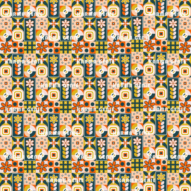 Scandinavian Retro Mid Century Modern Scandi Style Pattern Digital Paper Digital Pattern Karma Genie Graphics 