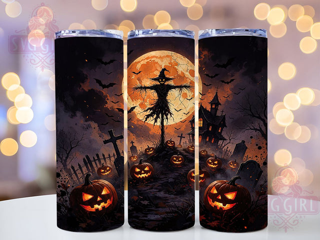 Scarecrow Graveyard Moon 20oz Tumbler, Scarecrow Motif, Graveyard Scene, Moonlit Design, Halloween Theme, Spooky Accent, Sublimation Wrap, 20oz Tumbler Sublimation SvggirlplusArt 