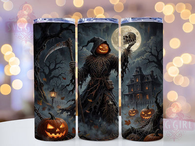 Scarecrow Grim Reaper Halloween 20oz Tumbler, Scarecrow Motif, Grim Reaper Design, Halloween Theme, Spooky Accent, Haunted Style, Sublimation Wrap, 20oz Tumbler Sublimation SvggirlplusArt 