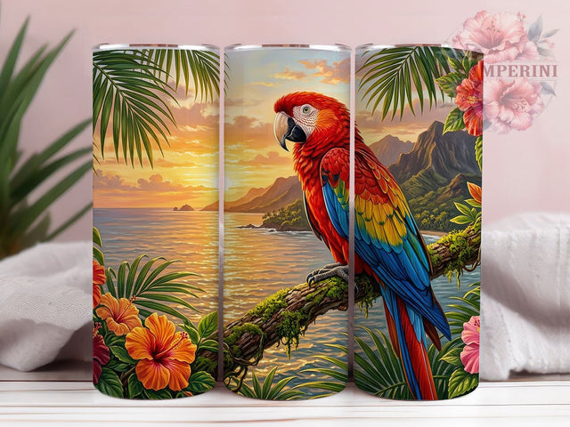 Scarlet Macaw Sunset 20oz Tumbler, Scarlet Macaw, Macaw Sunset, Macaw Tumbler, 20oz Tumbler, Sunset Tumbler, Parrot Tumbler, Tumbler Wrap Sublimation Li Zamperini 