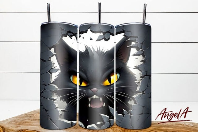 Scary Black cat tumbler wrap / Halloween tumbler wrap PNG Sublimation Angelina Semenova 