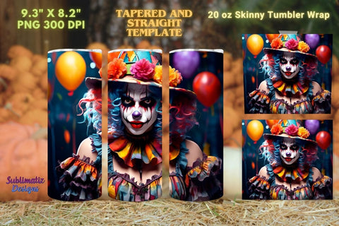 Scary Clown Halloween Tumbler Wrap | Halloween 20 oz Skinny Tumbler Wrap Sublimation Clown Design Sublimation Sublimatiz Designs 