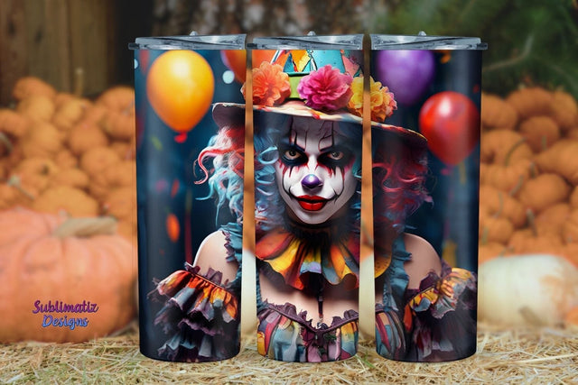 Scary Clown Halloween Tumbler Wrap | Halloween 20 oz Skinny Tumbler Wrap Sublimation Clown Design Sublimation Sublimatiz Designs 