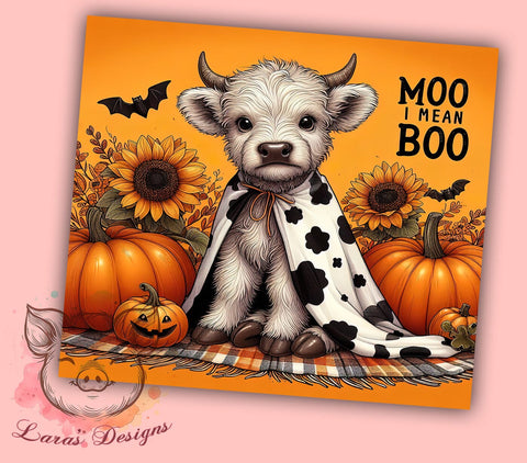 Scary Cute Highland Cow 20 oz Skinny Tumbler Sublimation Design, Straight & Tapered Tumbler Png, Halloween Highland Cow Tumbler Png, Digital Download PNG Sublimation Lara' s Designs 