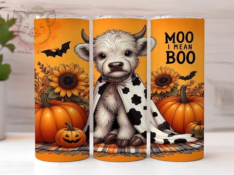 Scary Cute Highland Cow 20 oz Skinny Tumbler Sublimation Design, Straight & Tapered Tumbler Png, Halloween Highland Cow Tumbler Png, Digital Download PNG Sublimation Lara' s Designs 