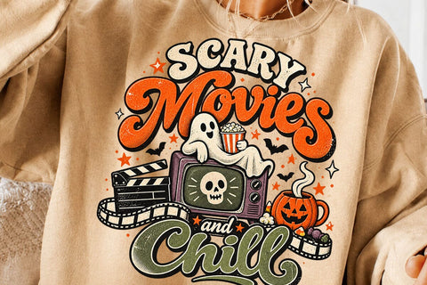 Scary Movies And Chill Ghost Halloween PNG SVG DesignDestine 