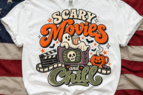 Scary Movies And Chill Ghost Halloween PNG SVG DesignDestine 