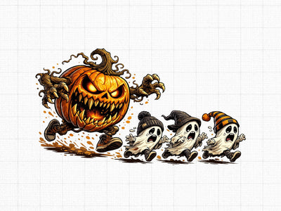 Scary Pumpkin Chasing Cute Ghosts PNG SVG artprintfile 