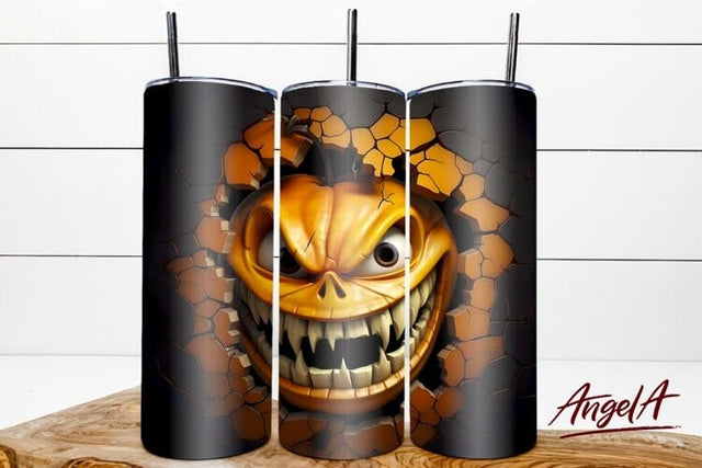 Scary pumpkin face PNG / 3d Halloween horror 20 oz tumbler Sublimation Angelina Semenova 