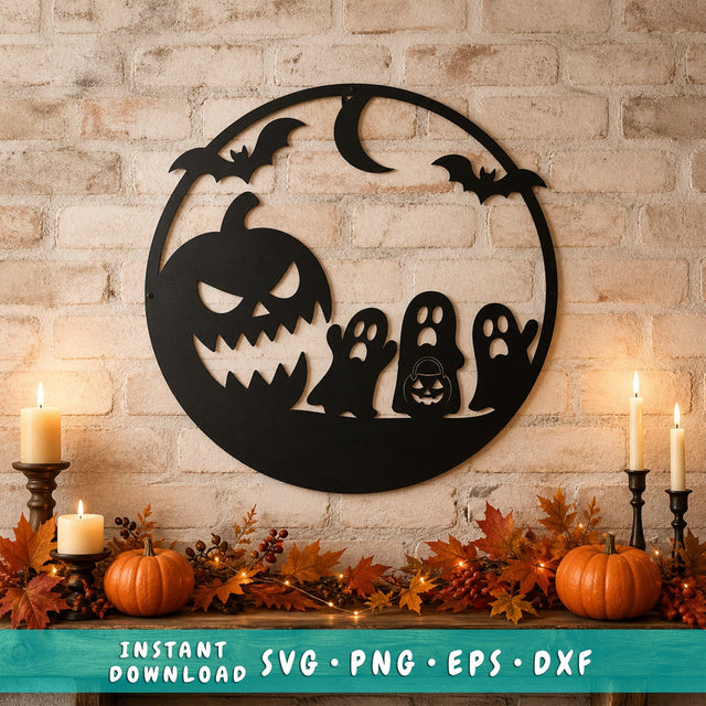 Scary Pumpkin Laser SVG | Evil Jack O Lantern DXF | Halloween CNC Plasma Cut File | Haunted Metal Sign Decor SVG HappyDesignStudio 