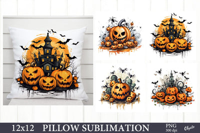 Scary Pumpkins Pillow Sublimation. Pillow Design PNG Sublimation Olga Terlyanskaya 